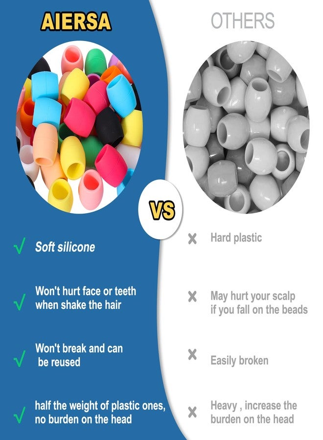 AIERSA Large Silicone Hair Beads for Kids Girls Braids, 50pcs Soft Colorful Pony beads Bulk for Kids Girls Women Hair Accessories for Braids - Image 3